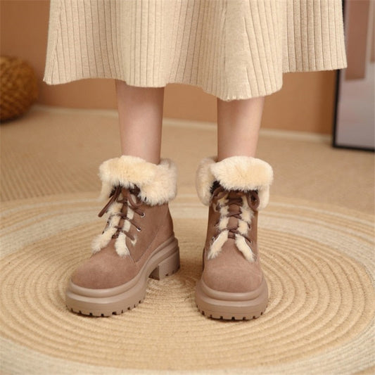 Antmvs  Winter Fashion Women's Boots Wool Fur Boots Warm Women Short Shoes Lace Up Snow Boots Flat Bottom Casual Motorcycle Boots