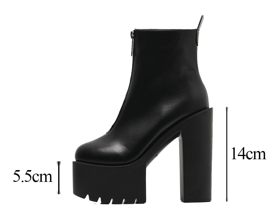 Antmvs   Fashion Autumn Women Ankle Boots Leather Black Female High Heels Shoes Ultra High Platform Heels Round Toe Lady Shoe