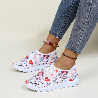 antmvs   Women Shoes Cartoon Nurse Print Women Sneaker Lightweight Comfortable Casual Shoes Breathable Flat Shoes Zapatillas Mujer