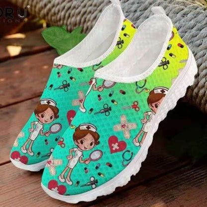 antmvs   Women Shoes Cartoon Nurse Print Women Sneaker Lightweight Comfortable Casual Shoes Breathable Flat Shoes Zapatillas Mujer