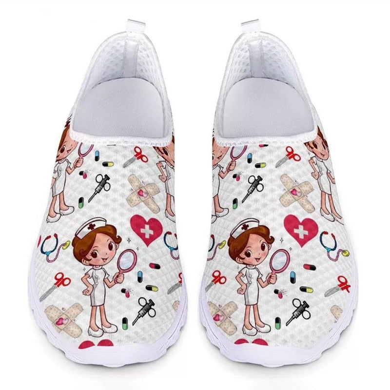 antmvs   Women Shoes Cartoon Nurse Print Women Sneaker Lightweight Comfortable Casual Shoes Breathable Flat Shoes Zapatillas Mujer