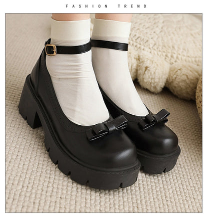 Antmvs  Bowknot Round Toe Ankle Buckle Lolita Shoes Girls Spring Summer Platform Heel Dropship Student Shoes College Girl Lolita