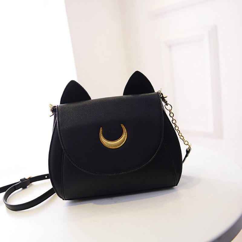 Antmvs Antmvs  New Summer Sailor Moon Ladies Handbag Black Luna Cat Shape Chain Shoulder Bag PU Leather Women Messenger Crossbody Small Bag