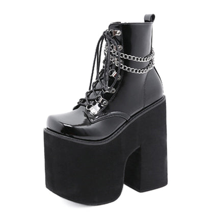 Antmvs  Height 17Cm Nightclub Stage Ankle Booties Women Extreme Thick Platform Heel Gothic Punk Shoes Girls   Chain Party Boot