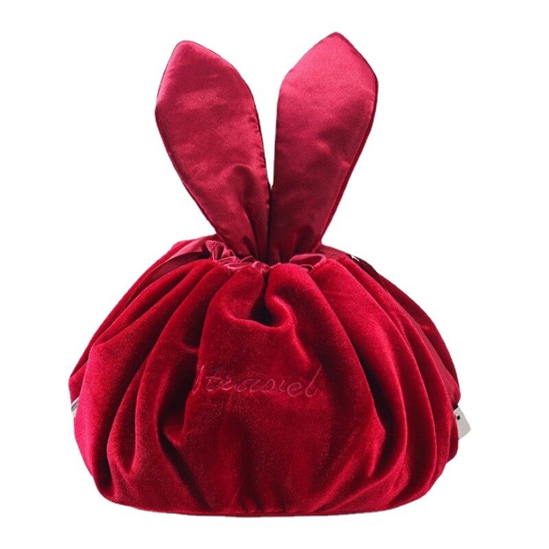 Antmvs Antmvs Cosmetic Bag Round Velvet Soft Makeup Bag Drawstring Rabbit Ear Travel Make Up Organizer Female Toiletry Beauty Storage For Gift