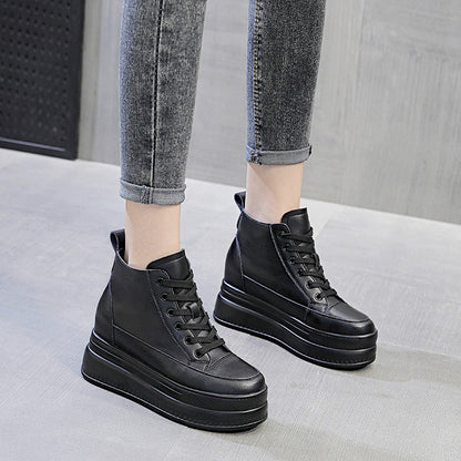 antmvs  9Cm Genuine Leather Women Casual Shoes Chunky Sneakers Za Platform Wedge Hidden Heel Height High Top Women Vulcanized Shoe