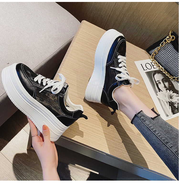 antmvs  8Cm Genuine Leather Women Casual Shoes Chunky Sneakers Platform Wedge Hidden Heel Women Leisure Shoes Spring Autumn White