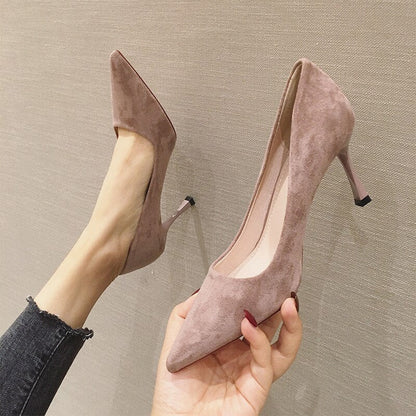 Antmvs   Ladies Shoe Women High Heel Fashion All-Match Comfortable Suede Pointed Toe Wear-Resistant Shoe Tacones Mujer Calzado Mujer