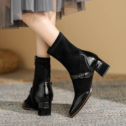 Antmvs Genuine Leather Mary Jane Women Boots Fashion Retro Buckle  Ankle Boots Square Toe Thick Heel Handmade Autumn Winter Shoes Woman