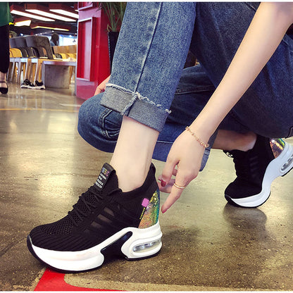 Antmvs  Women's Sneakers Spring Sequined Casual Shoes Women Platform Heels Wedges Height Increasing  Knitted Ladies Vulcanized Shoes