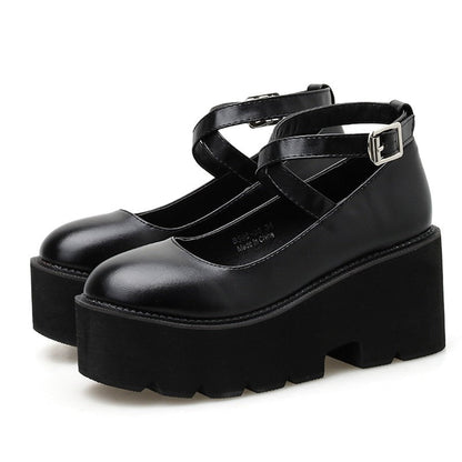 Thanksgiving  Antmvs  College Student Shoes Girl LOLITA Shoes JK Uniform PU Leather Platform Heels Ankle Strap Womens Pumps  New Spring