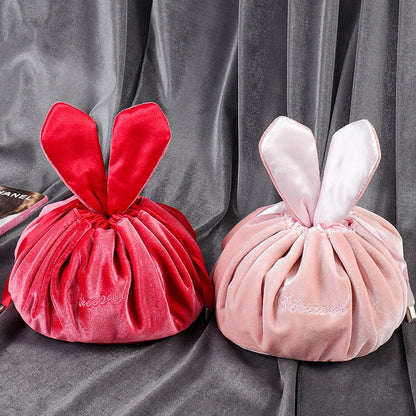 Antmvs Antmvs Cosmetic Bag Round Velvet Soft Makeup Bag Drawstring Rabbit Ear Travel Make Up Organizer Female Toiletry Beauty Storage For Gift