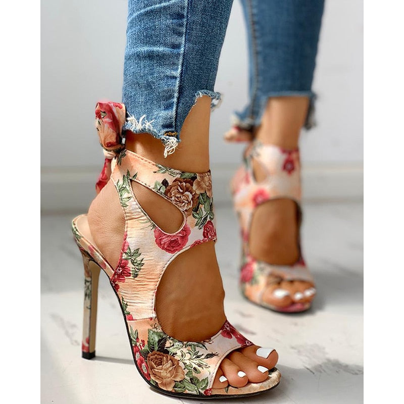 Antmvs   New Women Summer Thin High Heels Embroidered Peep Toe Gladiator Pumps Office Sandals Party Shoes