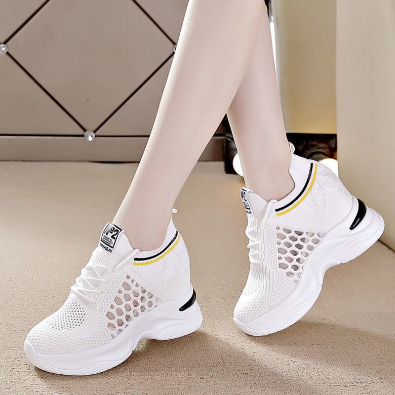 Antmvs  Women's Sneakers Spring Sequined Casual Shoes Women Platform Heels Wedges Height Increasing  Knitted Ladies Vulcanized Shoes