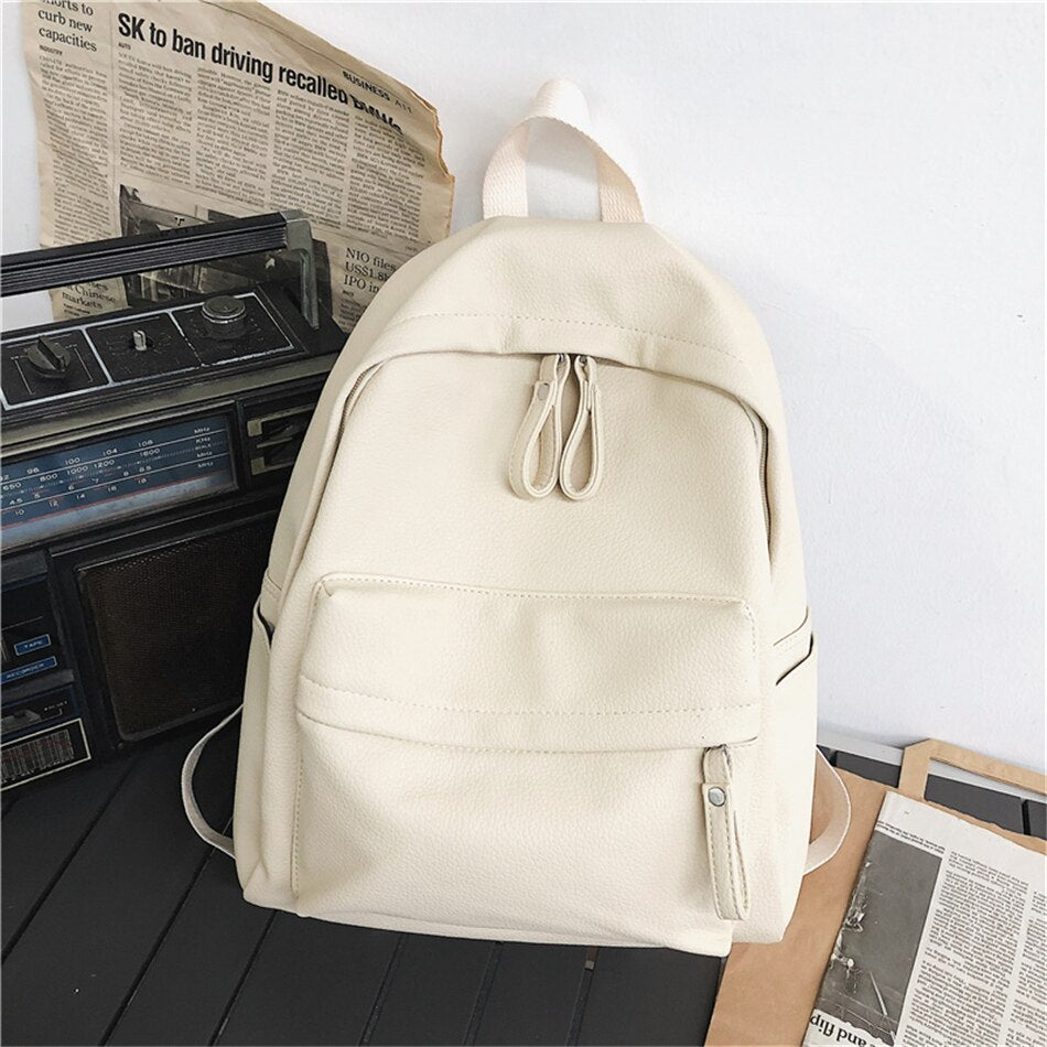 Antmvs Antmvs  Fashion Backpack New Casual Women Bagpack PU Solid Color Shoulder Bags Teenage Girls School Bags Mochilas Rucksacks Bookbag