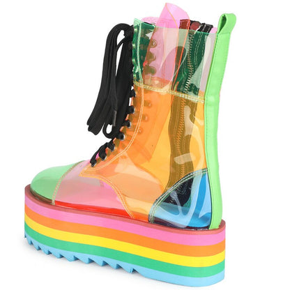 Black Friday Antmvs  New Platform Rainbow Boots Fashion Transparent PU Boots Sweet Girl Platform Shoes Super High Heel Candy Colors Sneakers Women