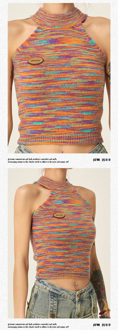 Antmvs Mallory Turtleneck Halter Knitted Sleeveless Cropped Top