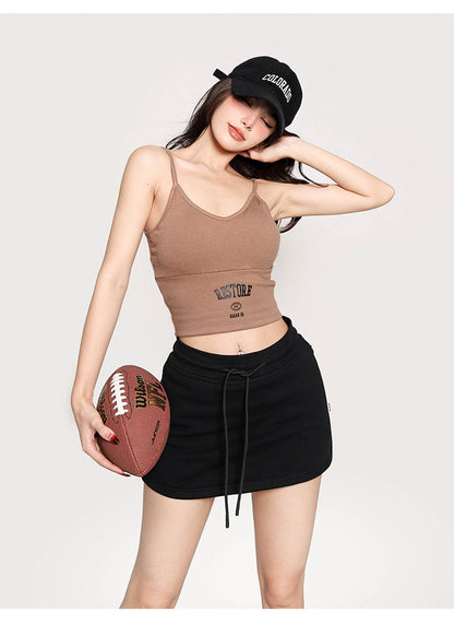 Antmvs RESTORE Solid Color Sporty Spaghetti Strap Slim Cropped Top