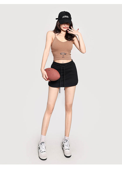 Antmvs RESTORE Solid Color Sporty Spaghetti Strap Slim Cropped Top