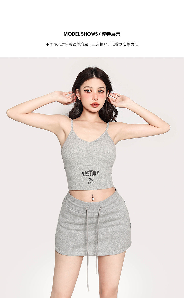 Antmvs RESTORE Solid Color Sporty Spaghetti Strap Slim Cropped Top