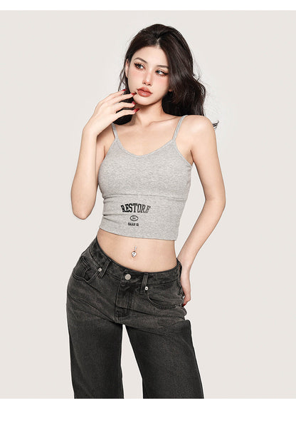 Antmvs RESTORE Solid Color Sporty Spaghetti Strap Slim Cropped Top