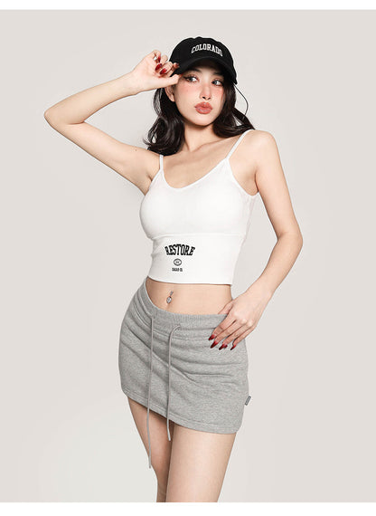 Antmvs RESTORE Solid Color Sporty Spaghetti Strap Slim Cropped Top