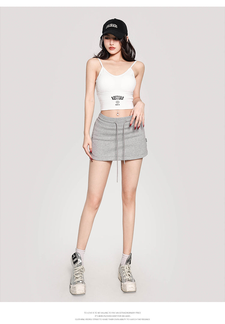 Antmvs RESTORE Solid Color Sporty Spaghetti Strap Slim Cropped Top