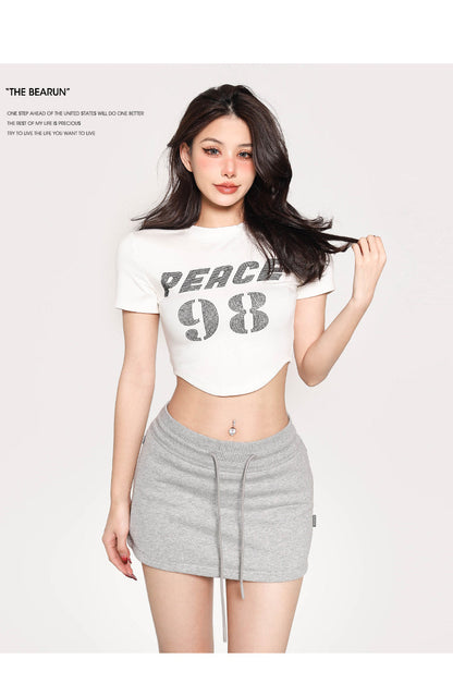 Antmvs PEACE 42 Letter Print Short Sleeve Cropped T-shirt Top