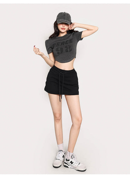 Antmvs PEACE 42 Letter Print Short Sleeve Cropped T-shirt Top