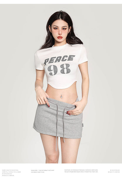 Antmvs PEACE 42 Letter Print Short Sleeve Cropped T-shirt Top