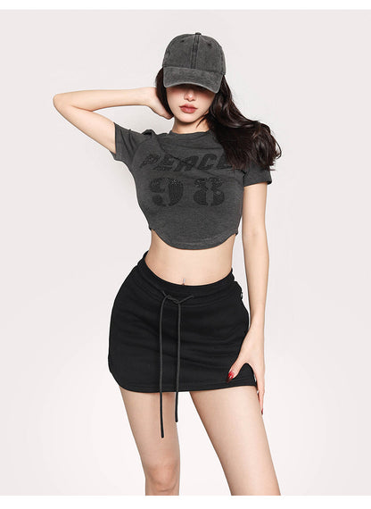 Antmvs PEACE 42 Letter Print Short Sleeve Cropped T-shirt Top