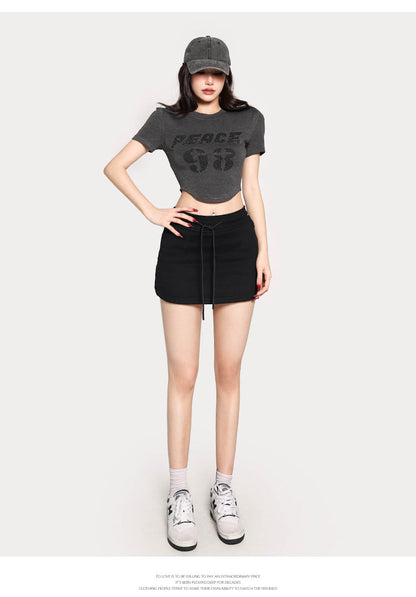 Antmvs PEACE 42 Letter Print Short Sleeve Cropped T-shirt Top