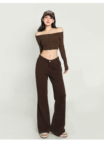 Antmvs Kiara Solid Color One-shoulder Long-sleeved Off the Shoulder Slim Cropped Top