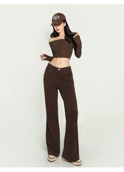 Antmvs Kiara Solid Color One-shoulder Long-sleeved Off the Shoulder Slim Cropped Top