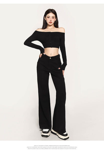 Antmvs Kiara Solid Color One-shoulder Long-sleeved Off the Shoulder Slim Cropped Top