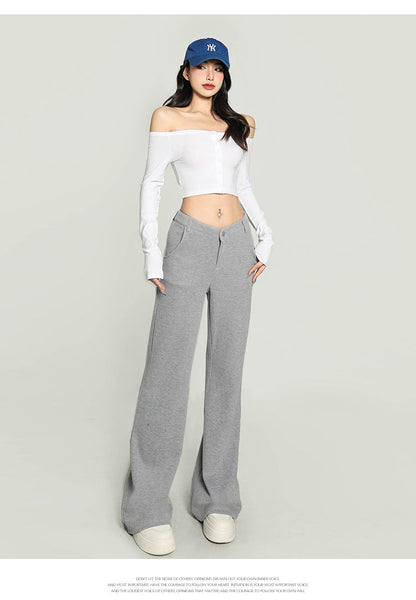 Antmvs Kiara Solid Color One-shoulder Long-sleeved Off the Shoulder Slim Cropped Top