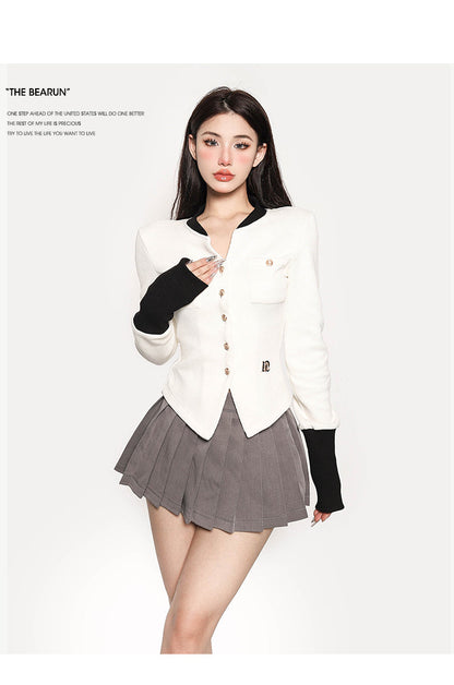 Antmvs Labelle White Long Sleeve Button Up Slim Coat Top