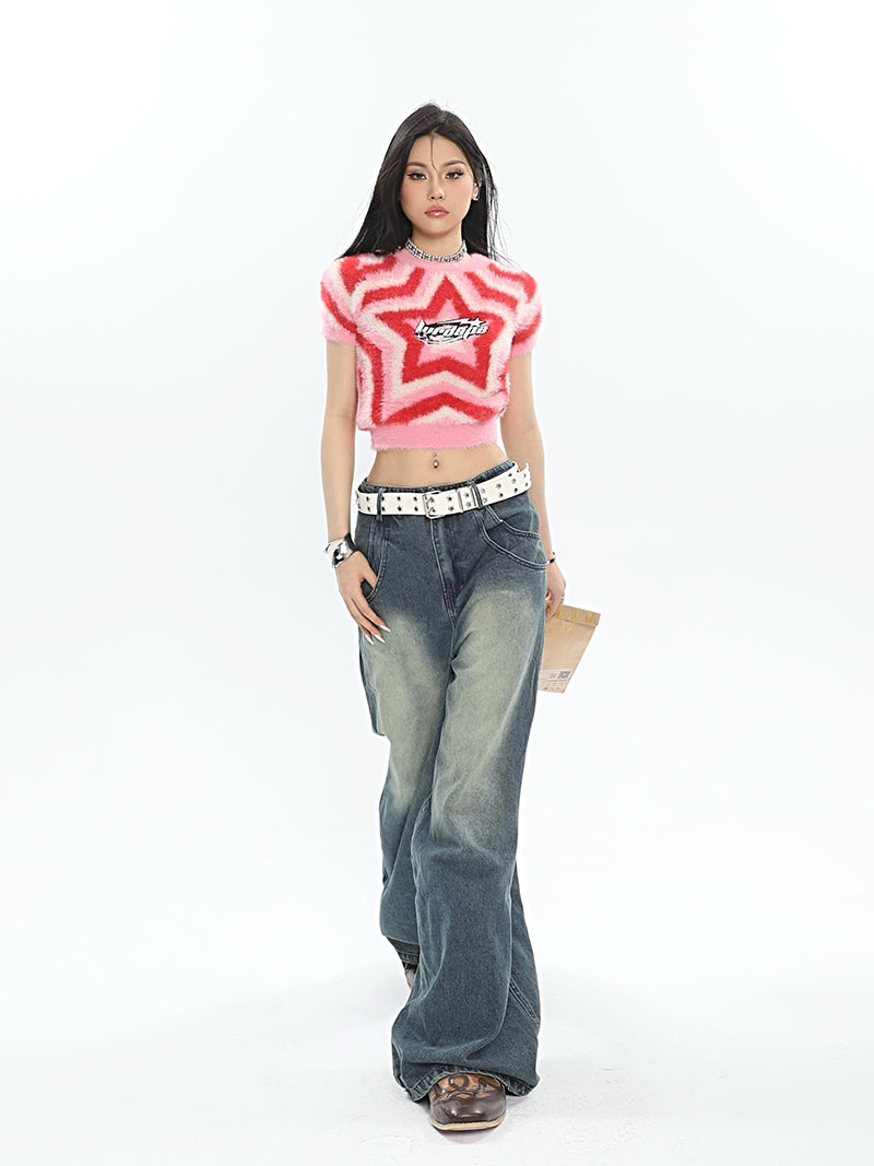 Antmvs LURDAPE Star Tunnel Sweet Short Wool Knit Cropped Top