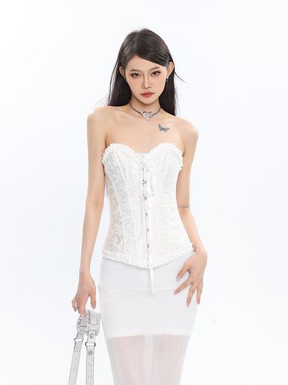 Antmvs Rosie Floral Embroidery Boned Corset Top