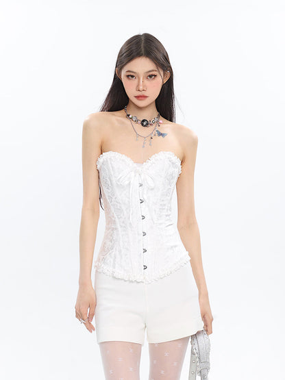 Antmvs Rosie Floral Embroidery Boned Corset Top