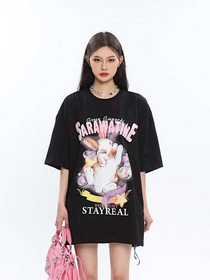 Antmvs SAWARATINE Graphic Image Print Solid Color Short Sleeve Tee Shirt Top