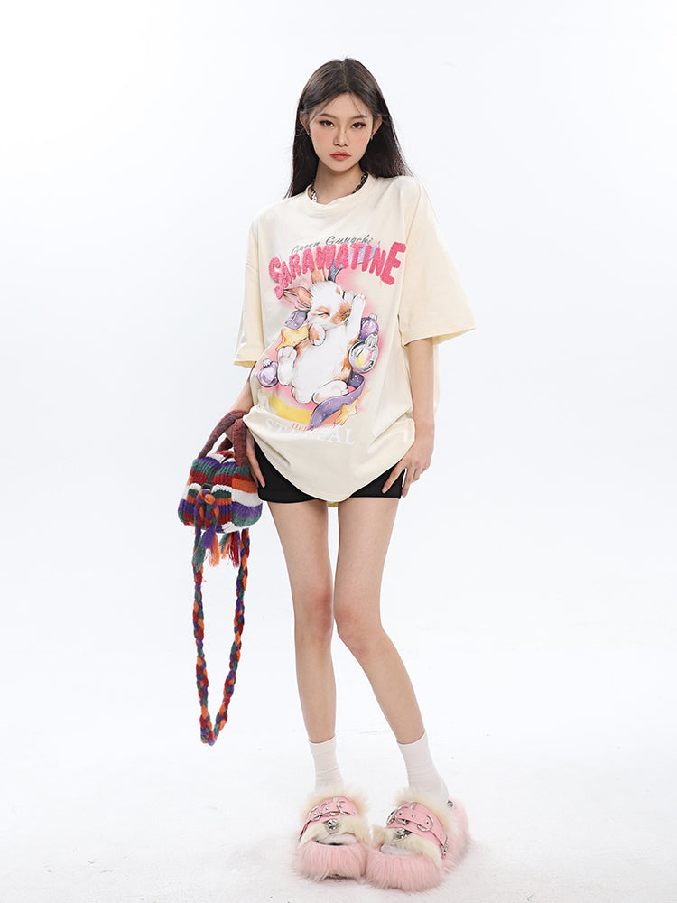 Antmvs SAWARATINE Graphic Image Print Solid Color Short Sleeve Tee Shirt Top