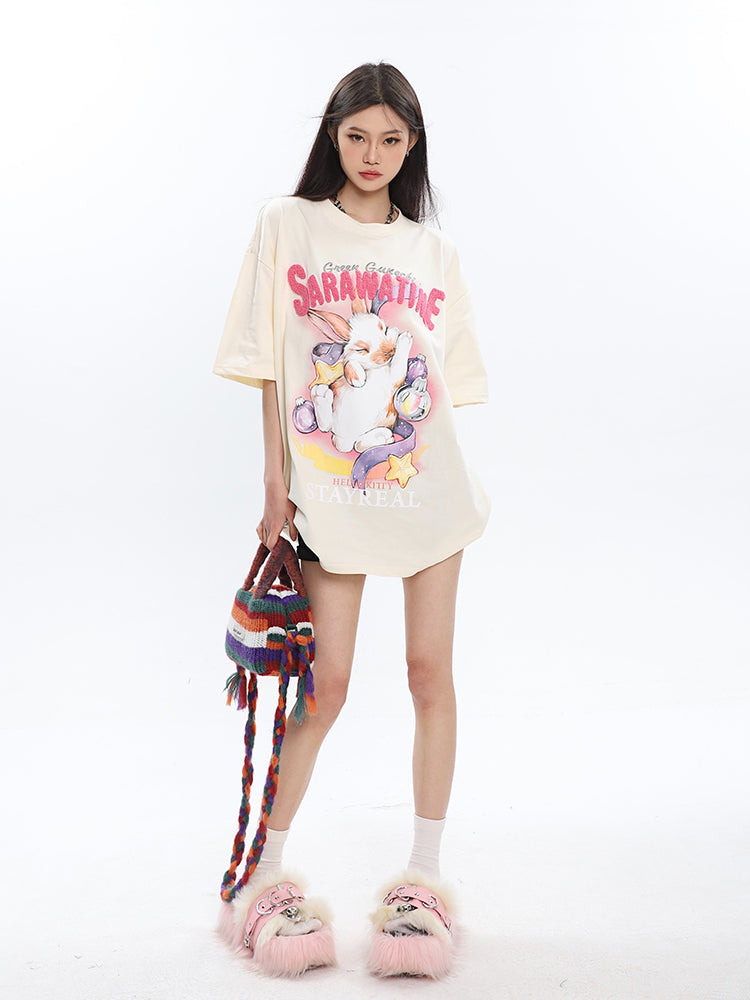 Antmvs SAWARATINE Graphic Image Print Solid Color Short Sleeve Tee Shirt Top