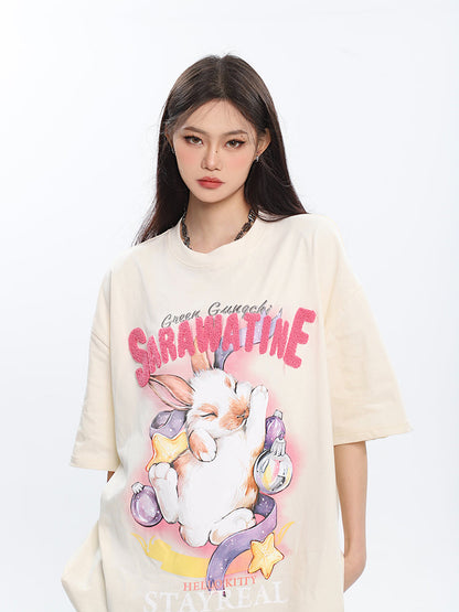 Antmvs SAWARATINE Graphic Image Print Solid Color Short Sleeve Tee Shirt Top