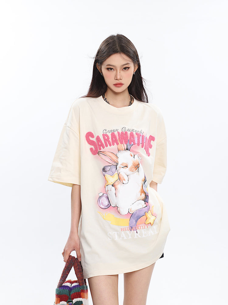 Antmvs SAWARATINE Graphic Image Print Solid Color Short Sleeve Tee Shirt Top