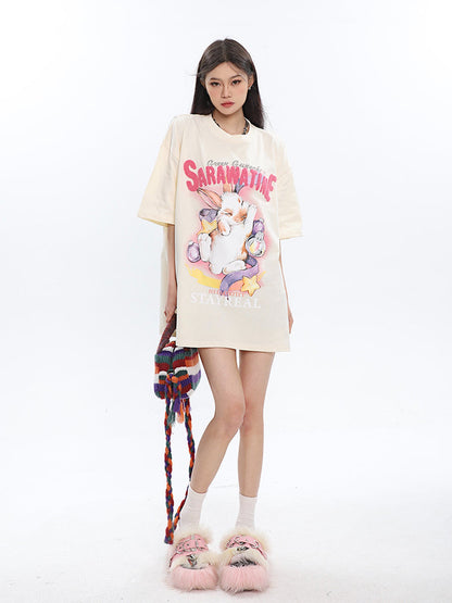 Antmvs SAWARATINE Graphic Image Print Solid Color Short Sleeve Tee Shirt Top