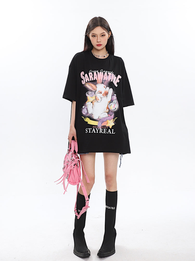 Antmvs SAWARATINE Graphic Image Print Solid Color Short Sleeve Tee Shirt Top