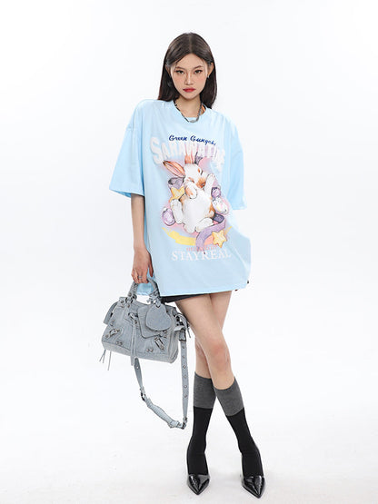 Antmvs SAWARATINE Graphic Image Print Solid Color Short Sleeve Tee Shirt Top