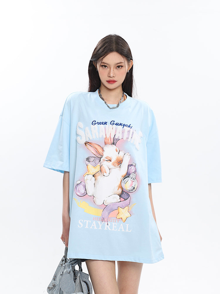 Antmvs SAWARATINE Graphic Image Print Solid Color Short Sleeve Tee Shirt Top