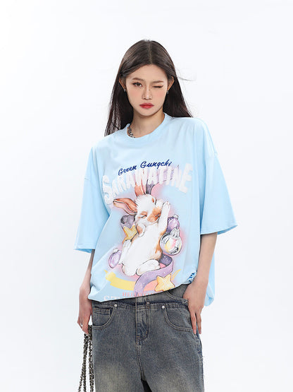 Antmvs SAWARATINE Graphic Image Print Solid Color Short Sleeve Tee Shirt Top